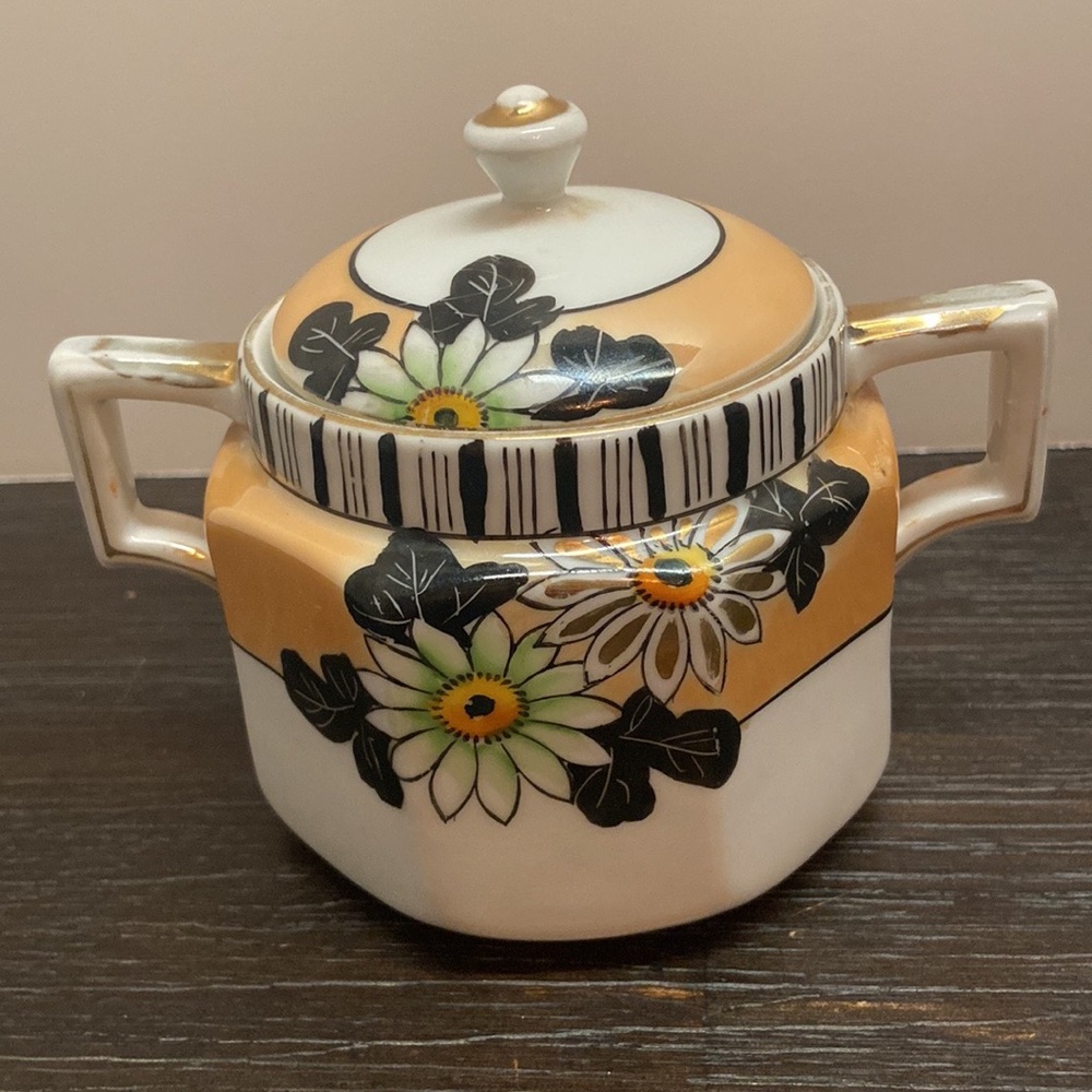 Hand-painted Noritake Orange Lusterware Sugar Bowl